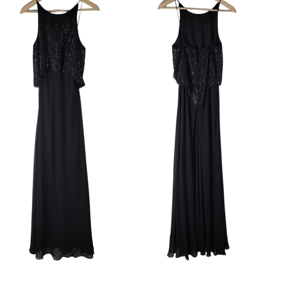 AIDAN MATTOX Women's Black Beaded Sleeveless Cocktail Long Dress Sz 4 Back Zip - Picture 1 of 10